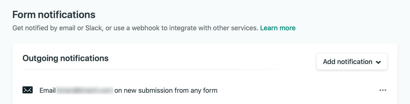 Setting up a notification for Netlify Forms.