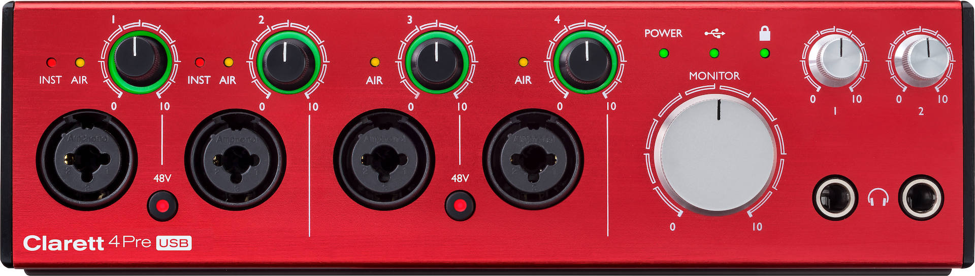 The Focusrite Clarett 4Pre is a great budget audio interface.