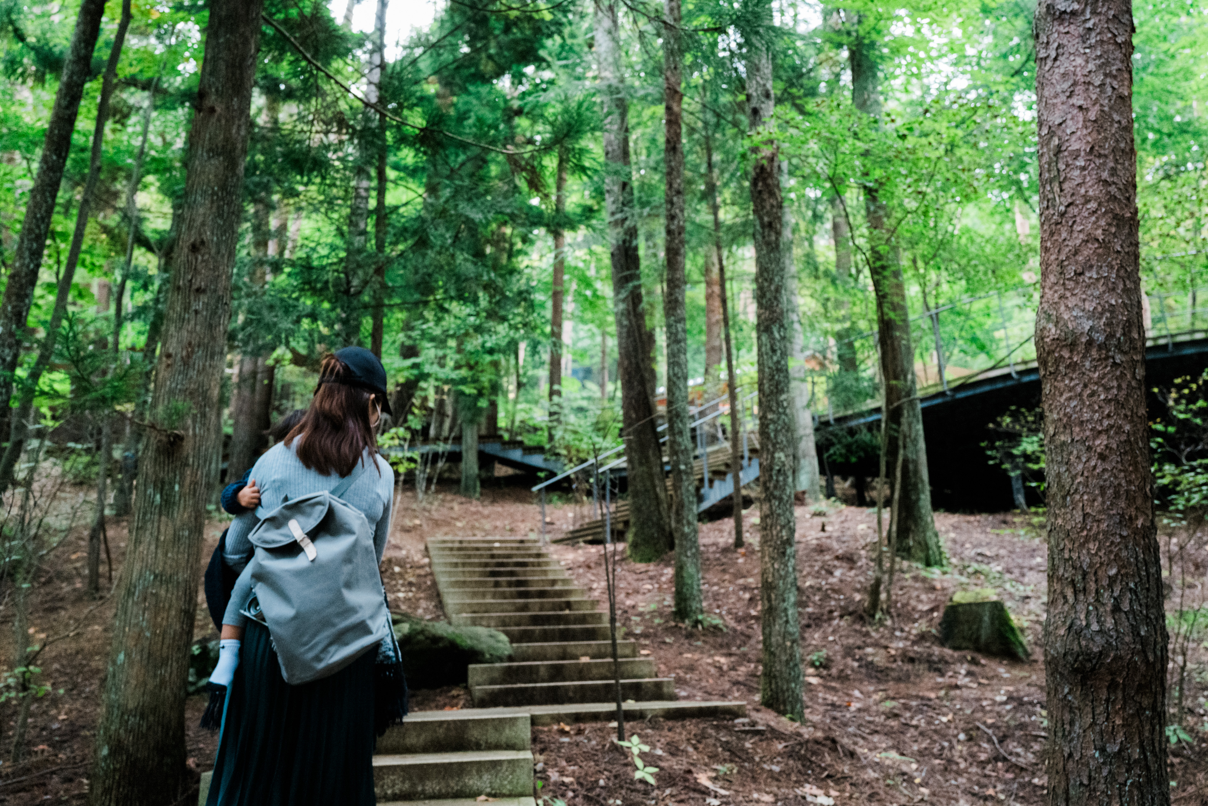 Walking up to the terrace at Hoshinoya Fuji.