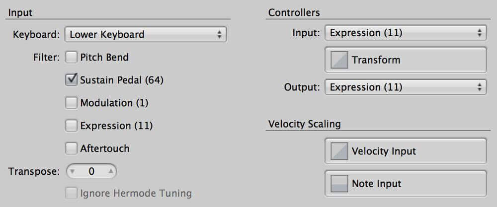 Filter out MIDI controllers from channel strips in MainStage.