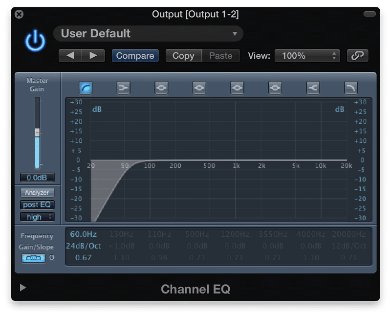 MainStage 3 Channel EQ High Pass Filter