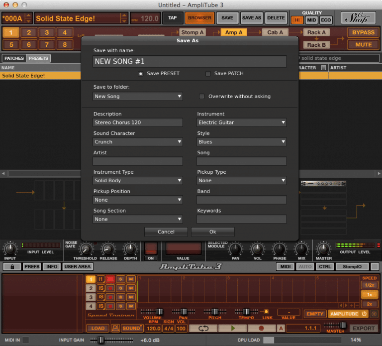 Create a custom preset in Amplitube 3.