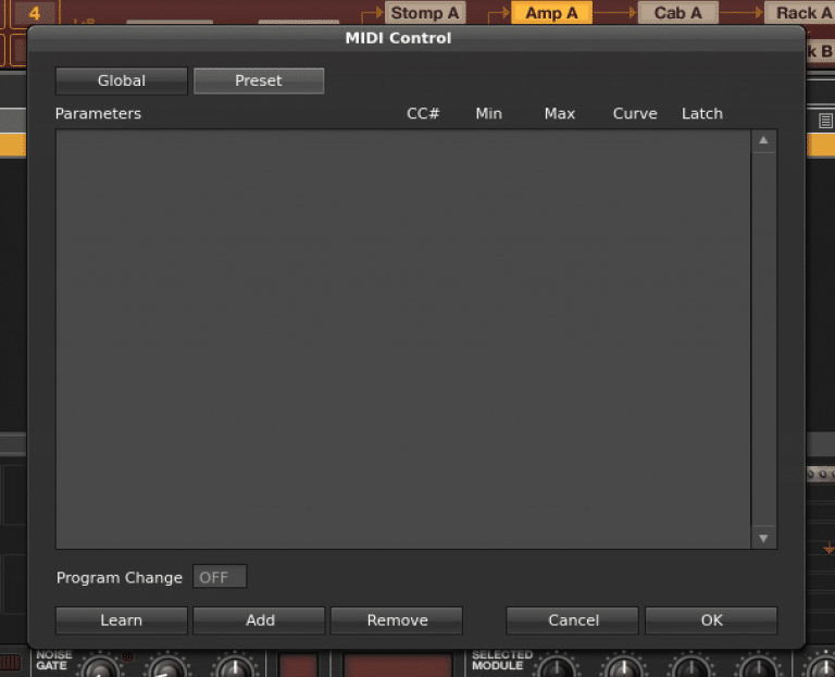 Assign a program change number to a custom preset in Amplitube 3.