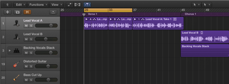 Use selectors in Logic Pro X to highlight a range of empty bars.
