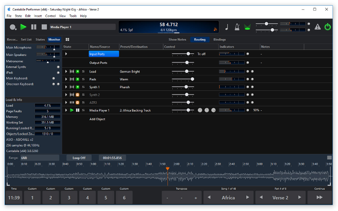 Cantabile Performer user interface.