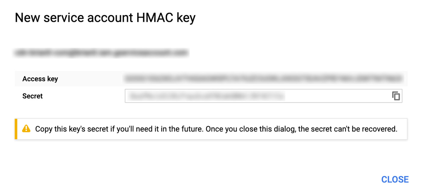 A Google Cloud Storage HMAC Key for the Interoperability API.