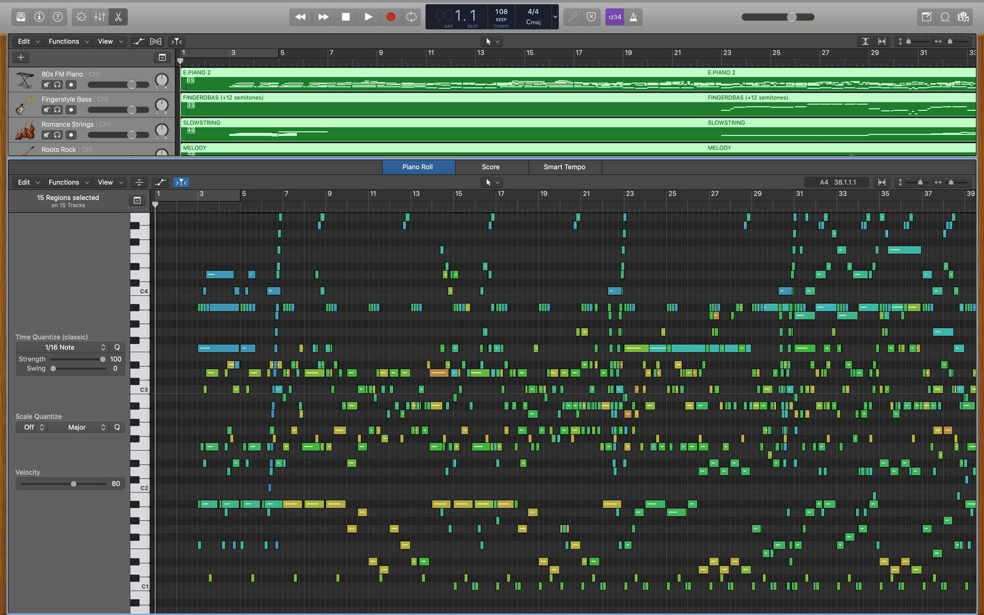 MIDI data in a Logic Pro X session.