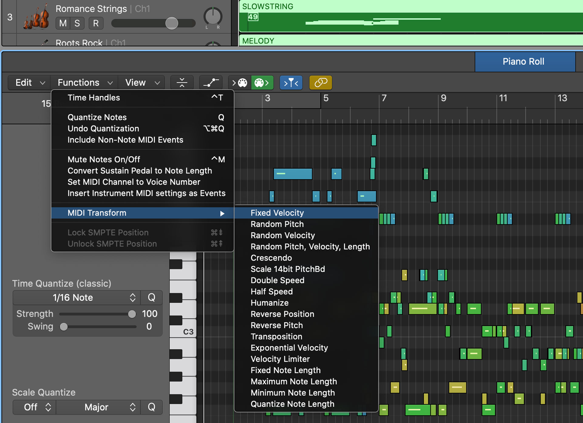 The fixed velocity MIDI transform tool in Logic Pro X