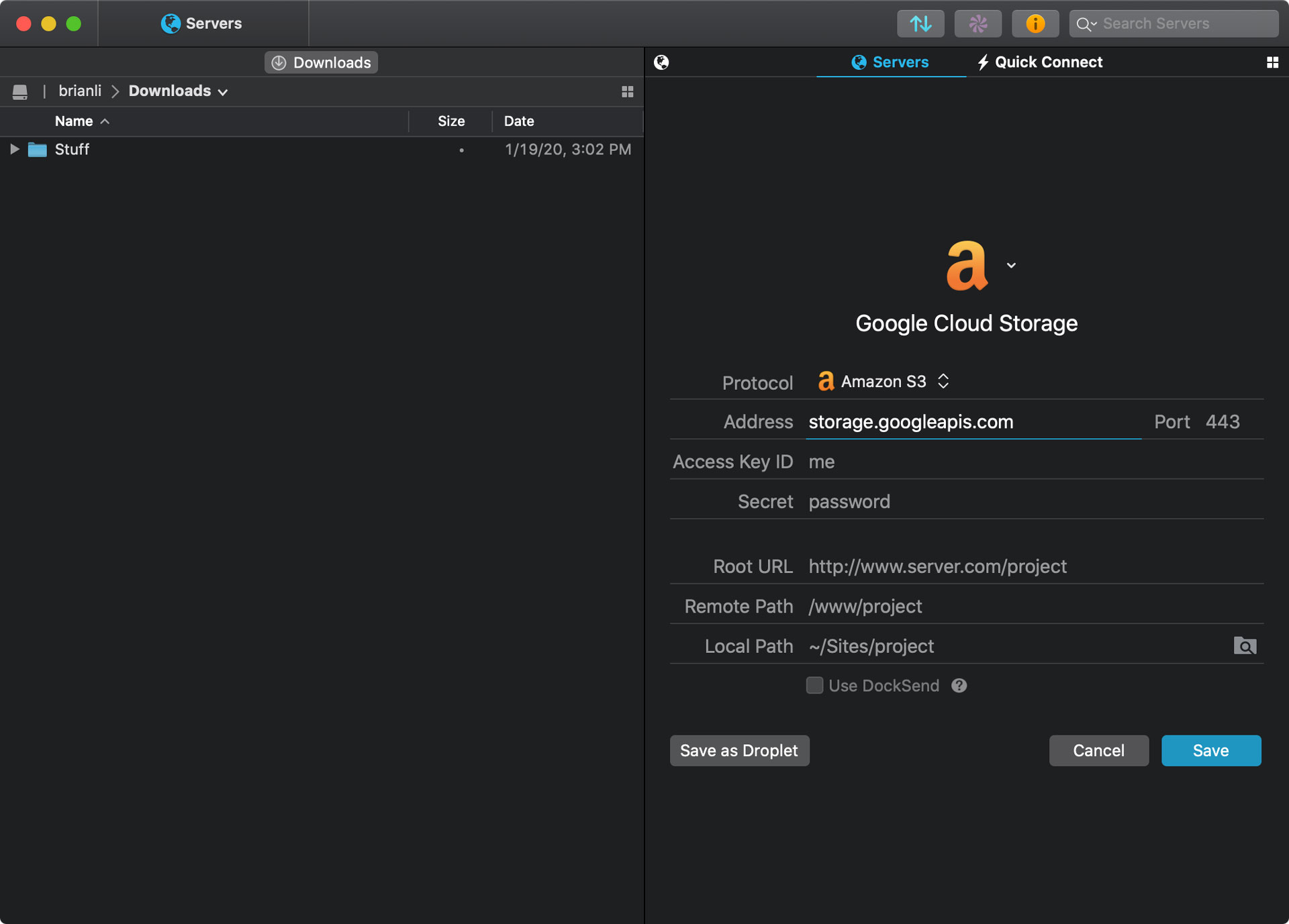 Add the HMAC key pair to Transmit 5 to access your Google Cloud Storage bucket.