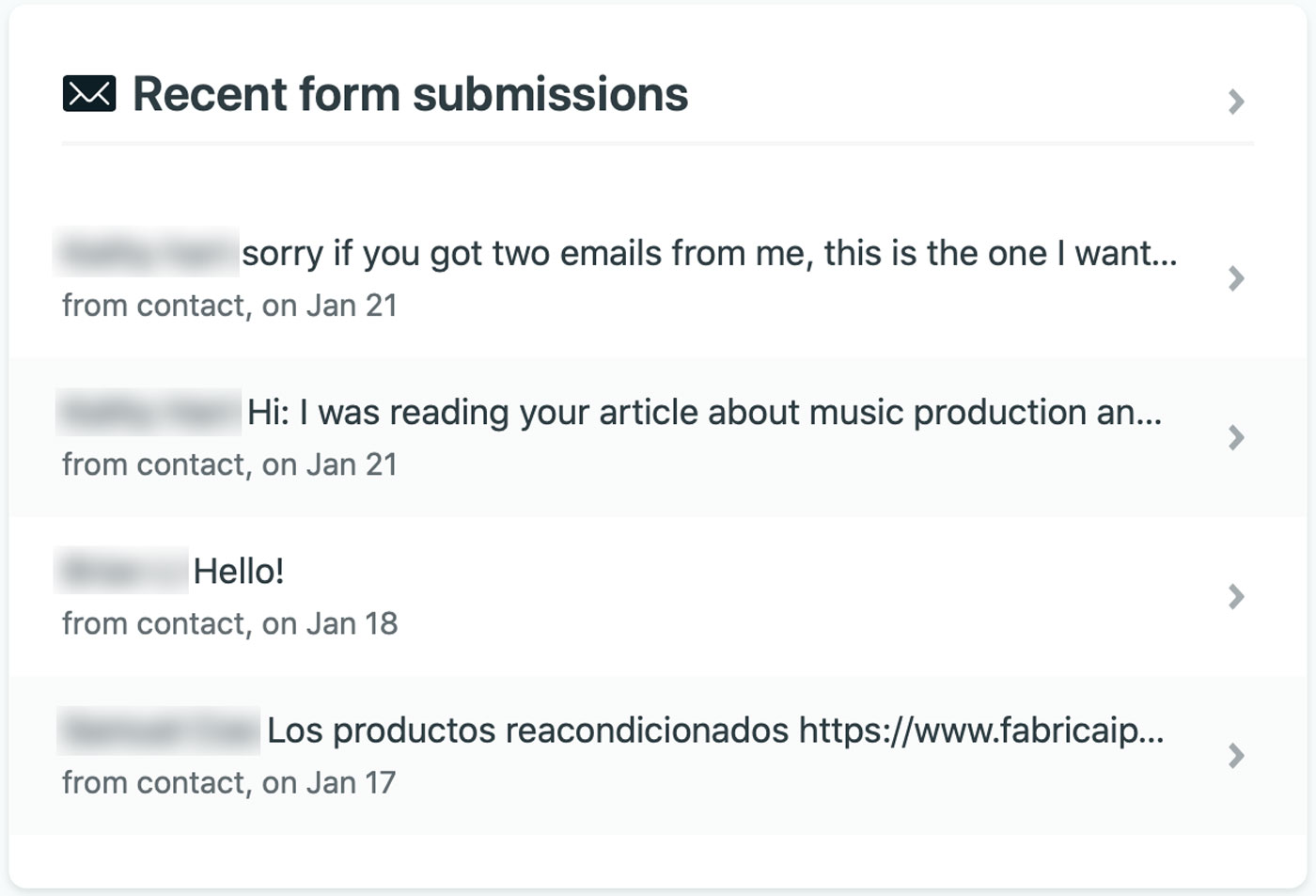 Form submissions in the Netlify dashboard.