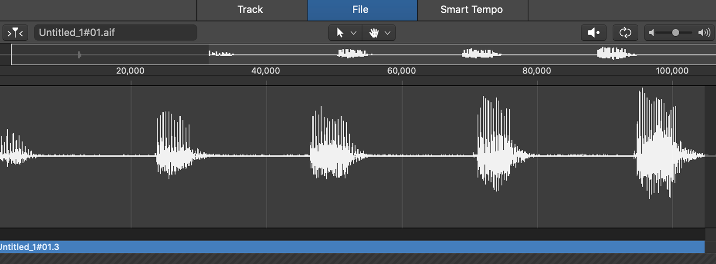 The audio editor in Logic Pro X.