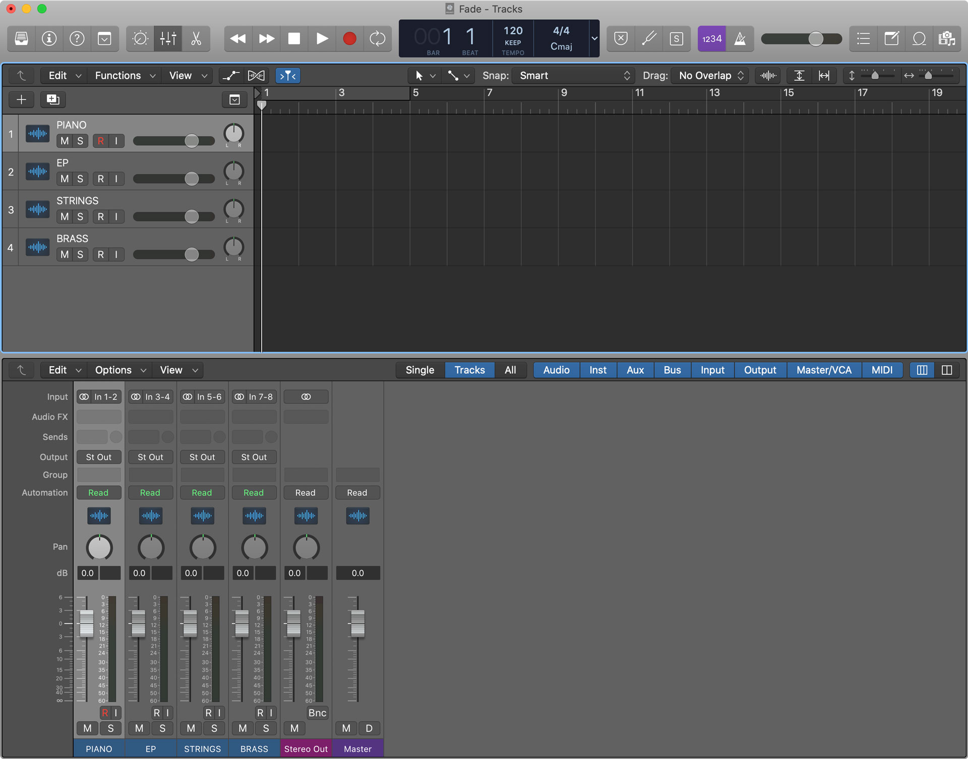 Configure Logic Pro X to use eight channels of input.