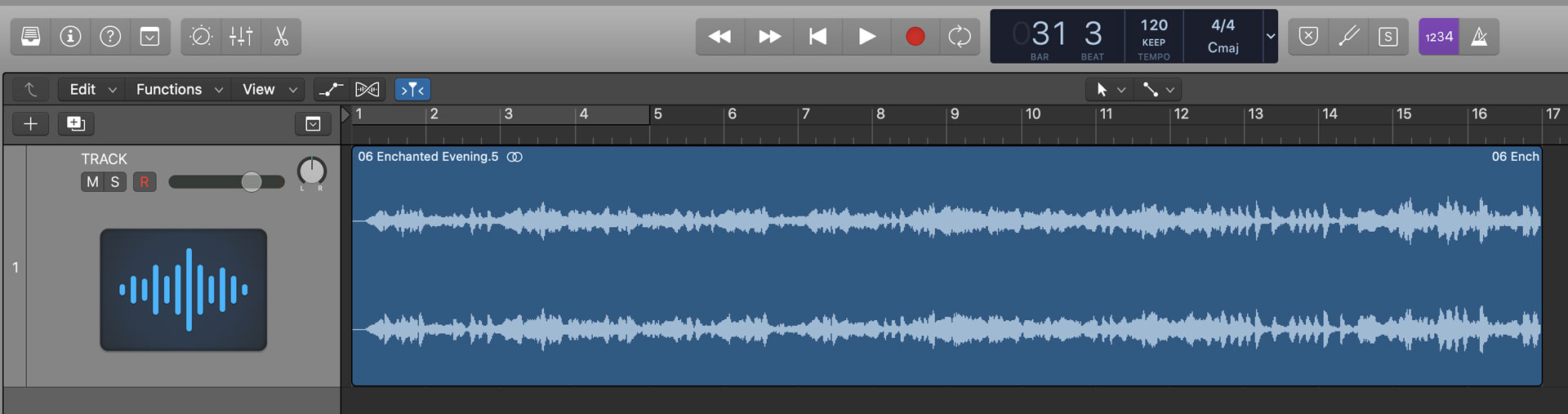 An audio file in Logic Pro X.