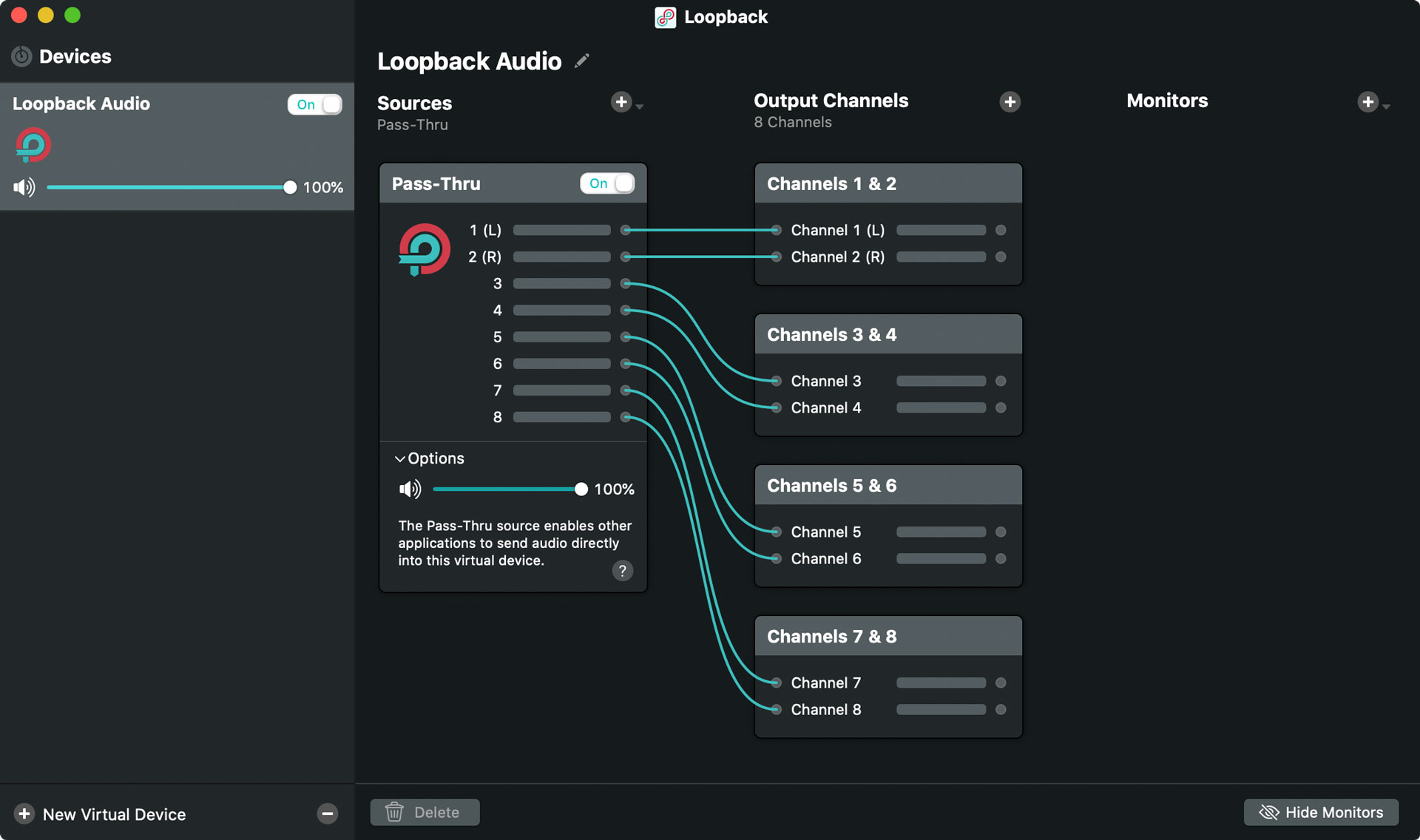 Set up an eight-channel virtual audio device with Loopback.