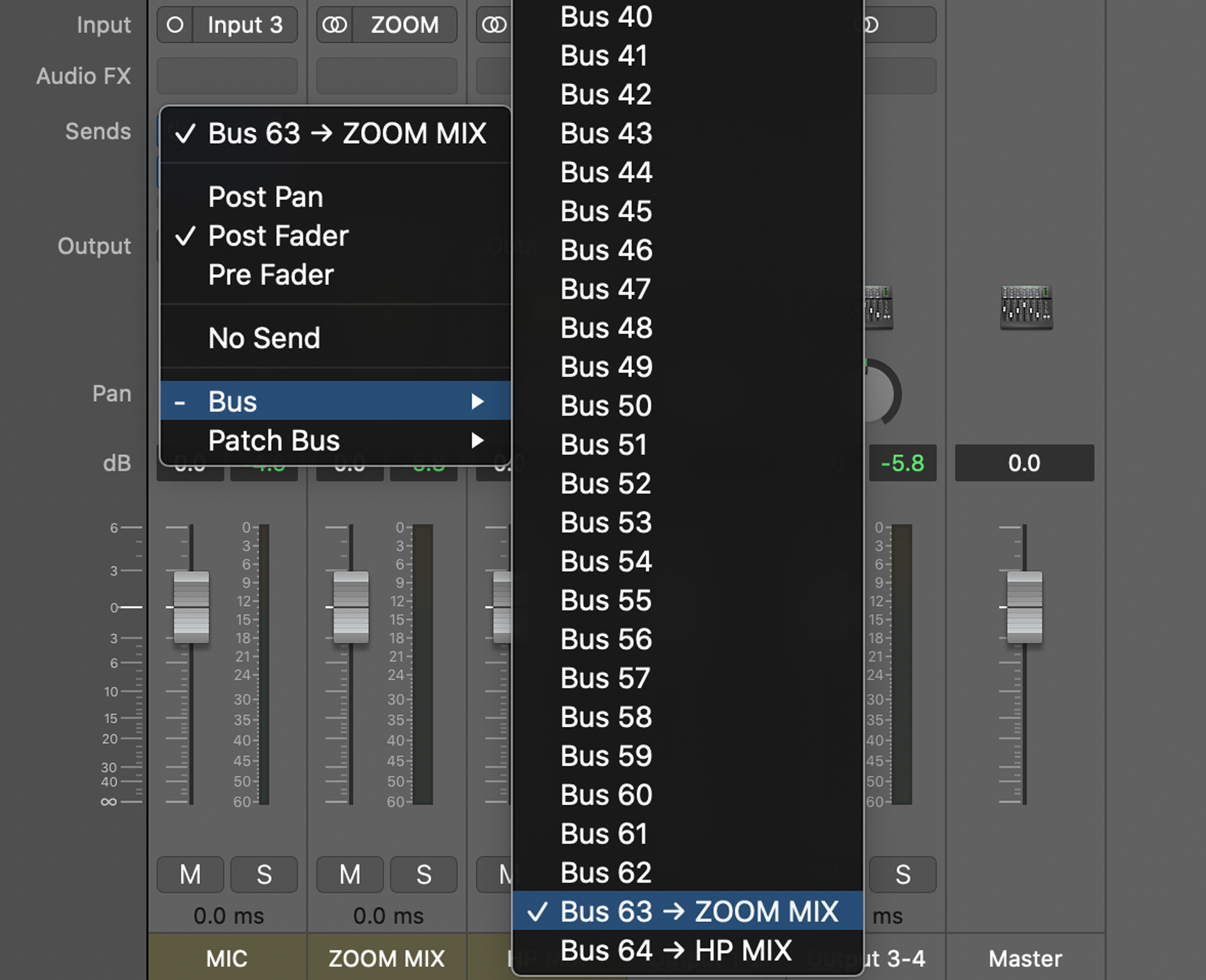 Configure MainStage auxiliary bus settings.