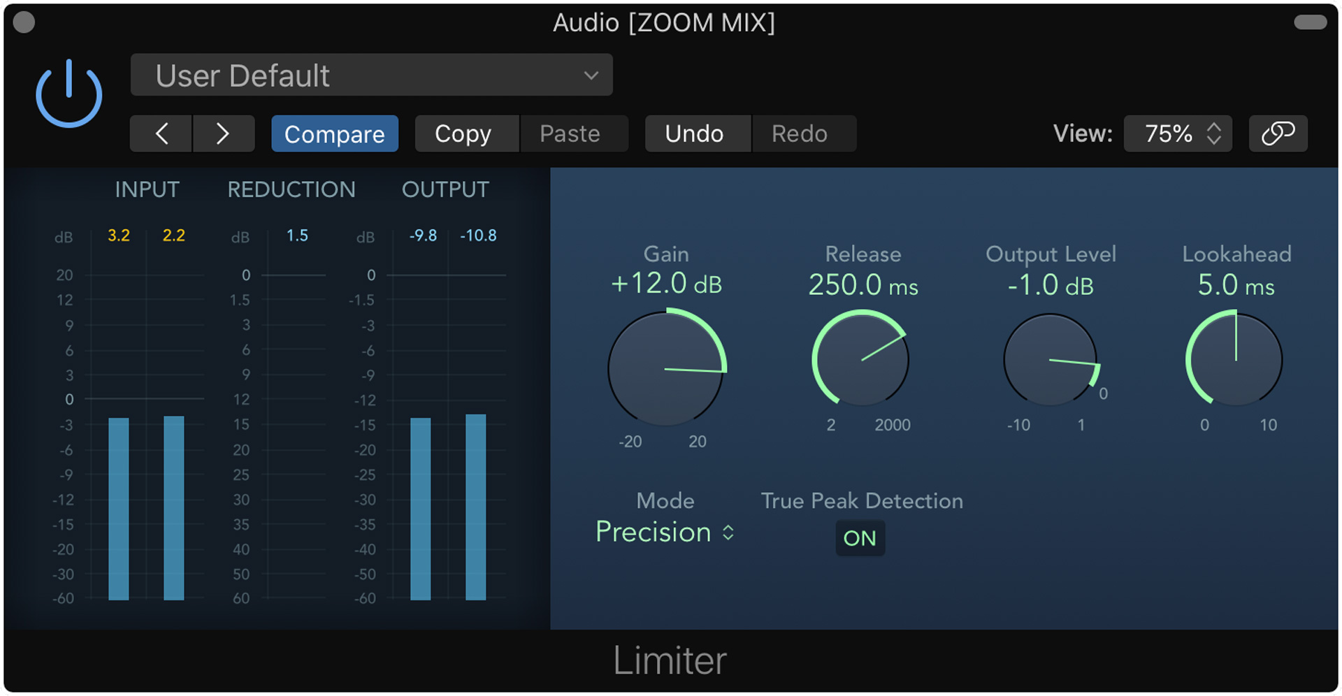 A mastering limiter in MainStage.