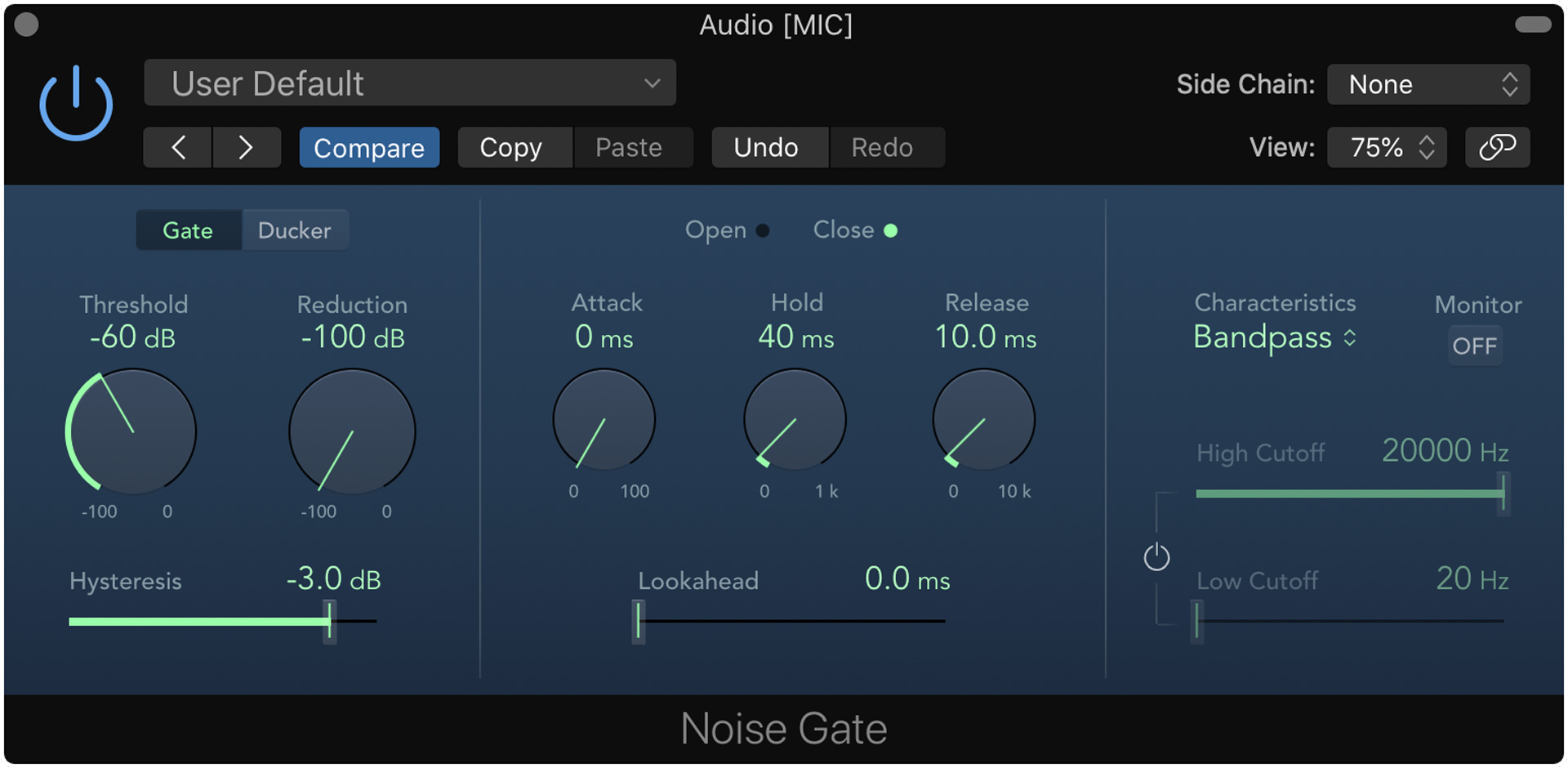 Add a noise gate in MainStage.