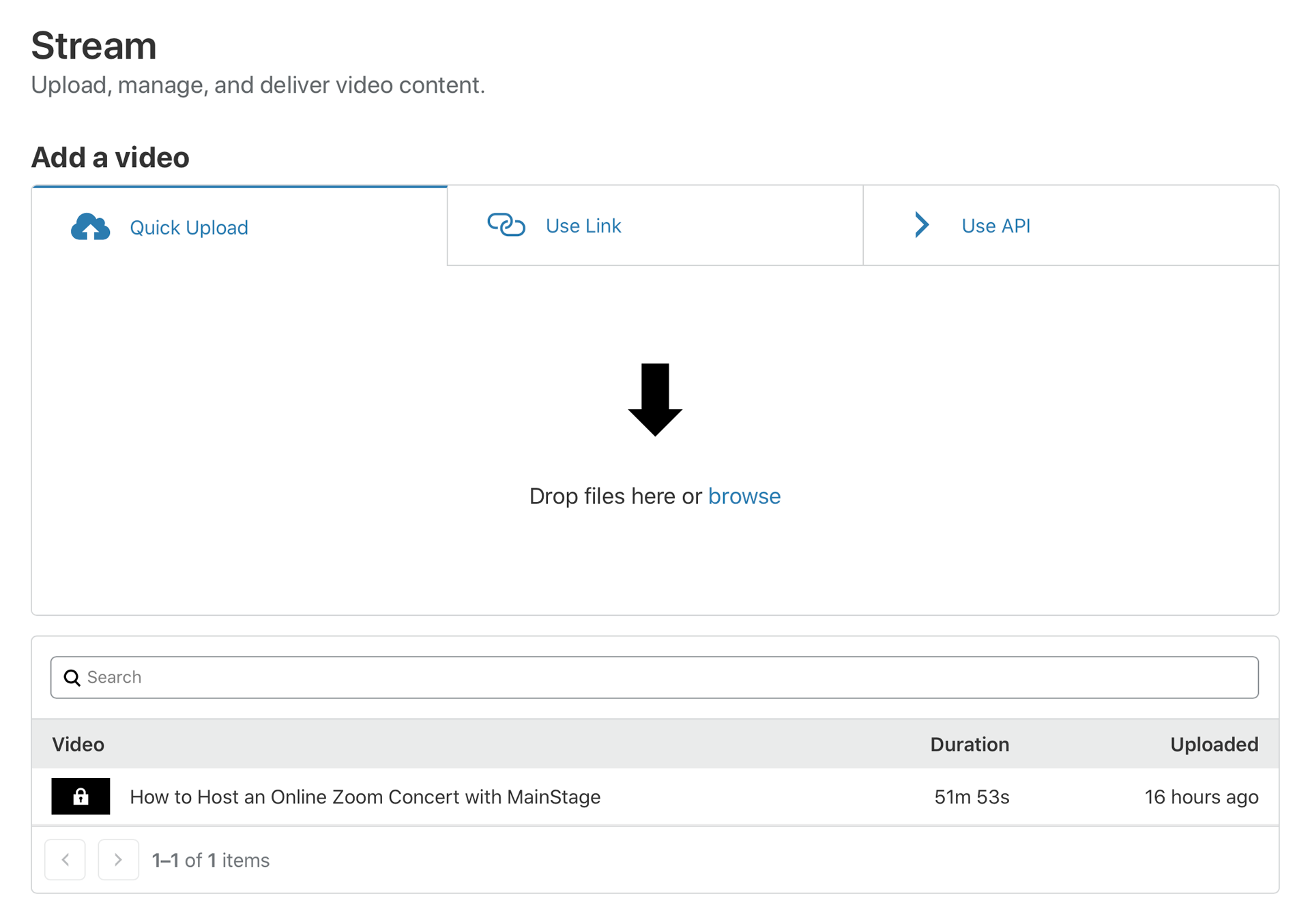 Cloudflare Stream's video upload interface. Nice and simple.