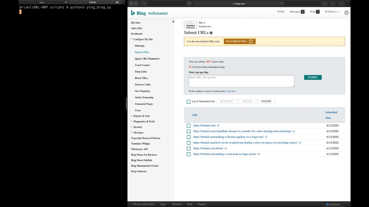 A Python script to submit URLs to Bing.