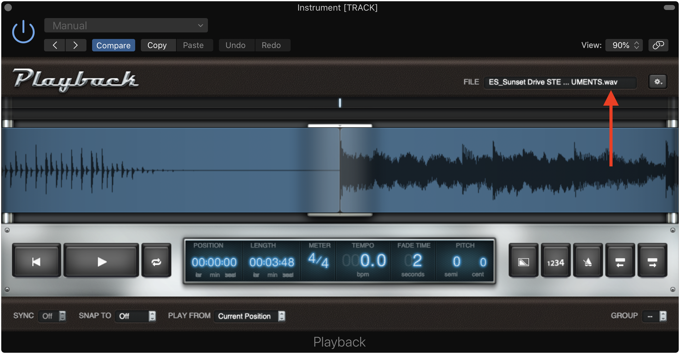 Use WAV or AIFF files for playback tracks in MainStage.