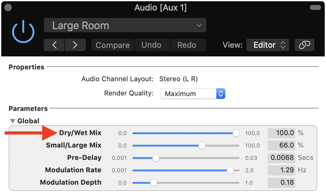 MainStage's AUMatrixReverb is an efficient reverb plugin.