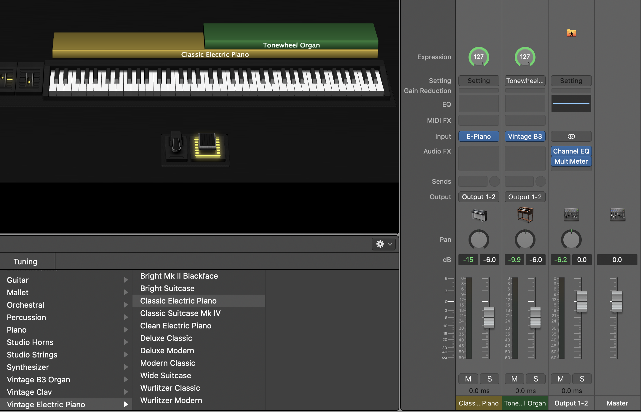 Use -6dB as your maximum volume for layers in MainStage.