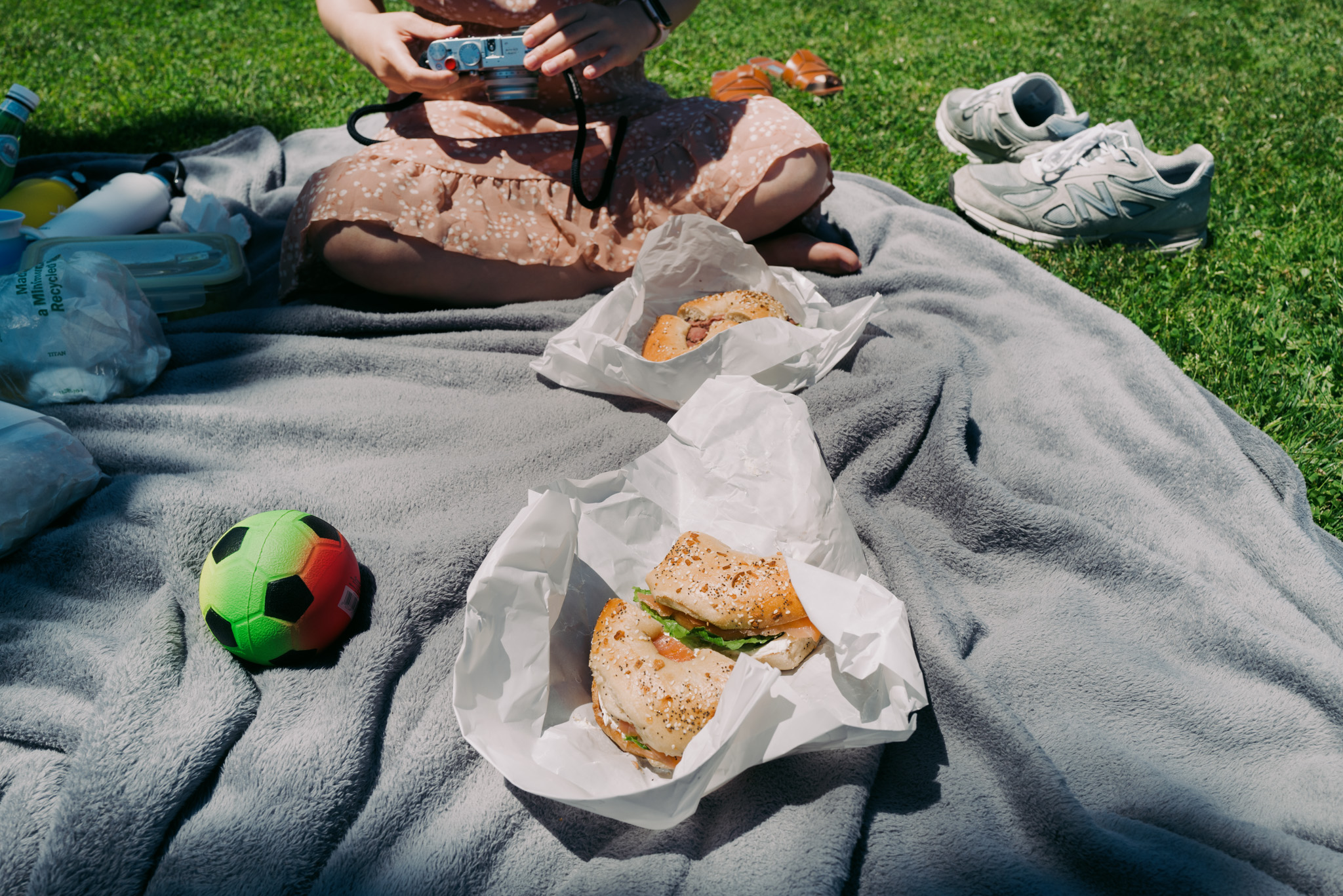 A picnic with bagels from Bagel World.