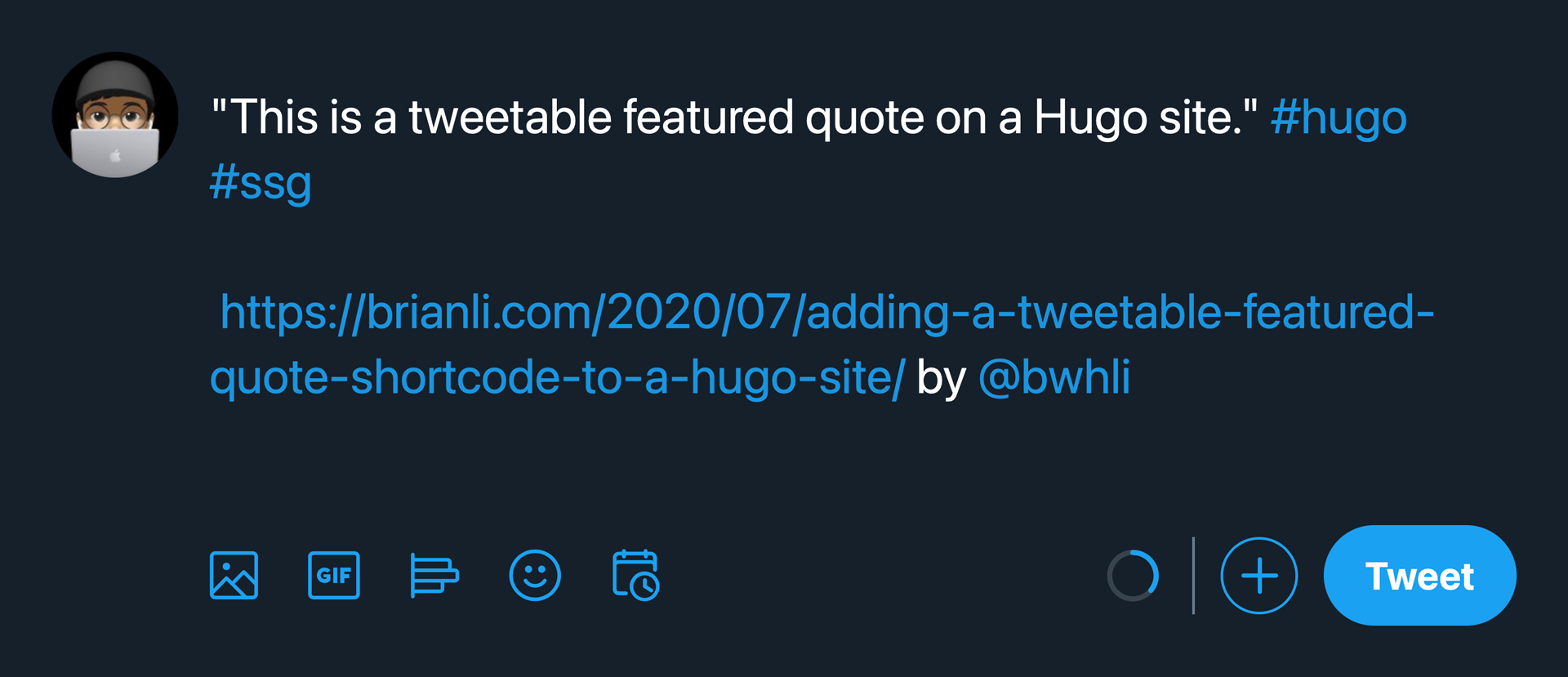 A tweetable feature quote shortcode in Hugo.