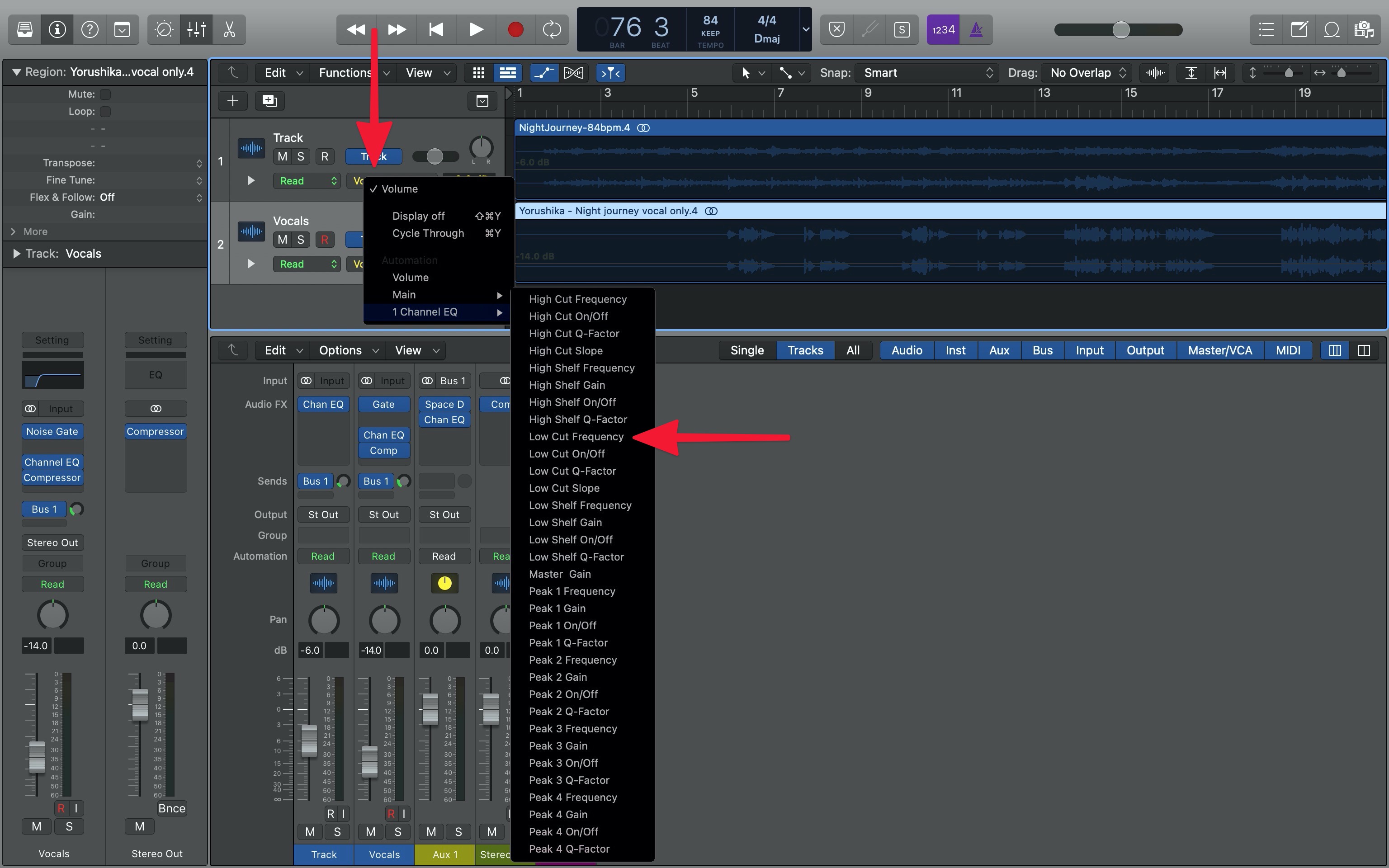 Automate the low cut frequency in Channel EQ.