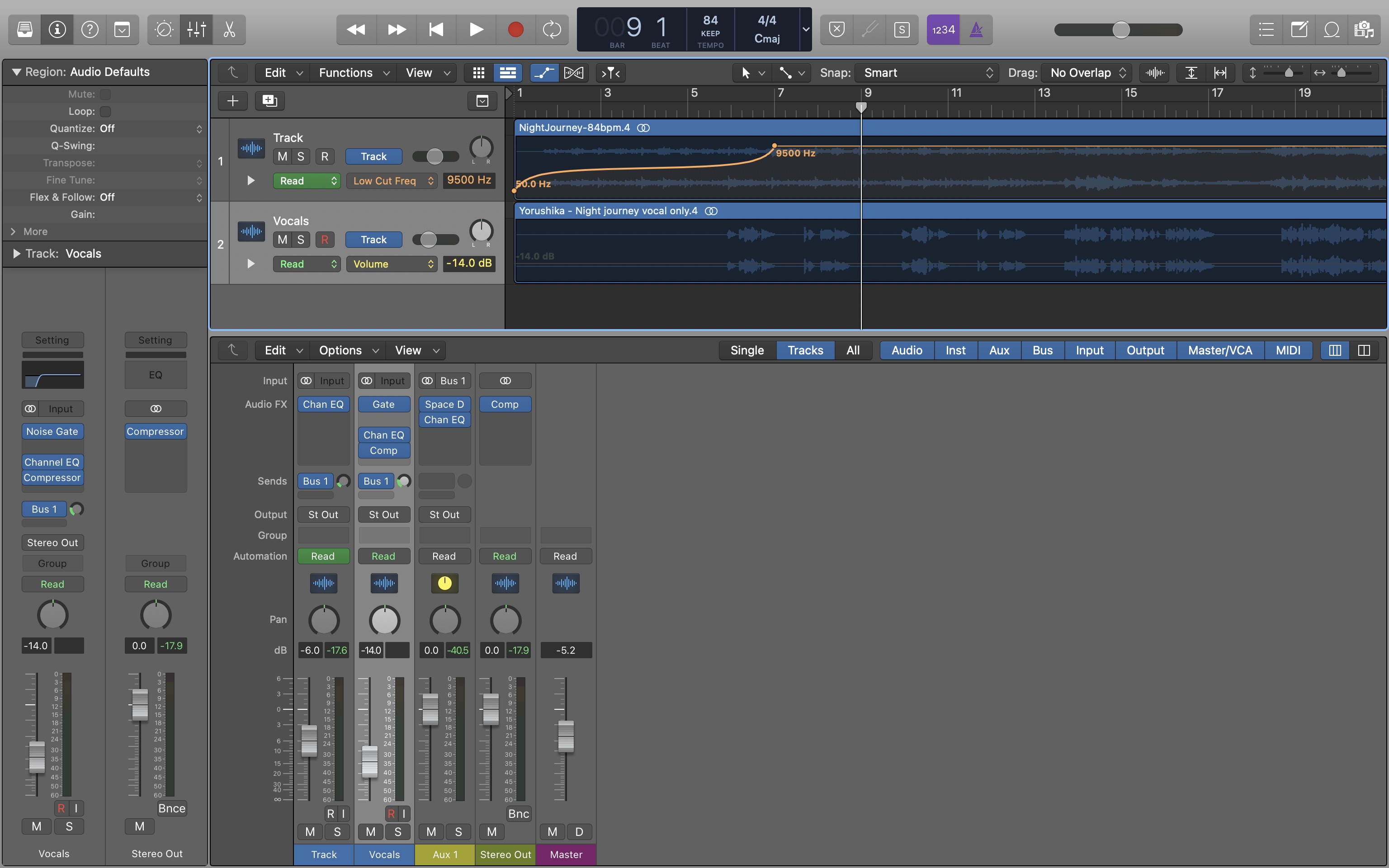 Create an automation curve in Logic Pro X by holding down Ctrl+Shift.