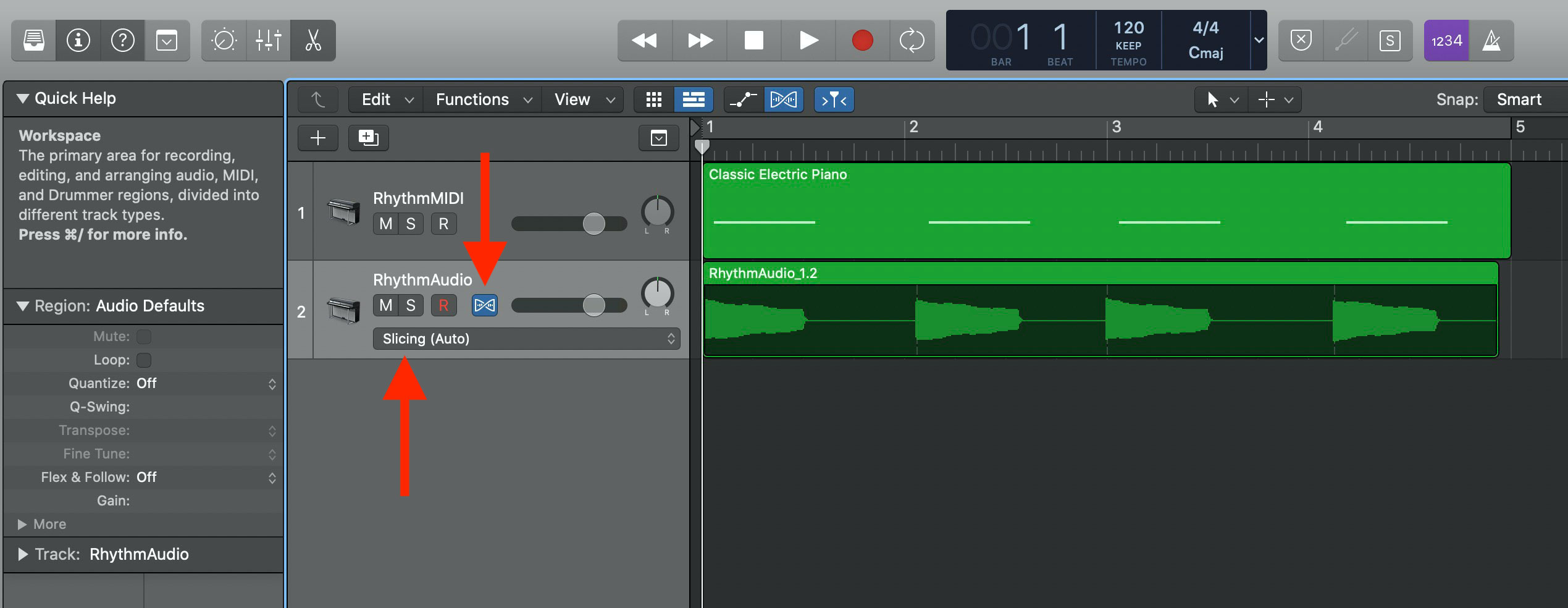 Select a Flex Mode algorithm in Logic Pro X.