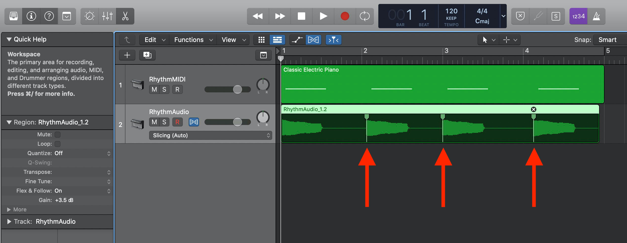 Create flex markers in Logic Pro X.