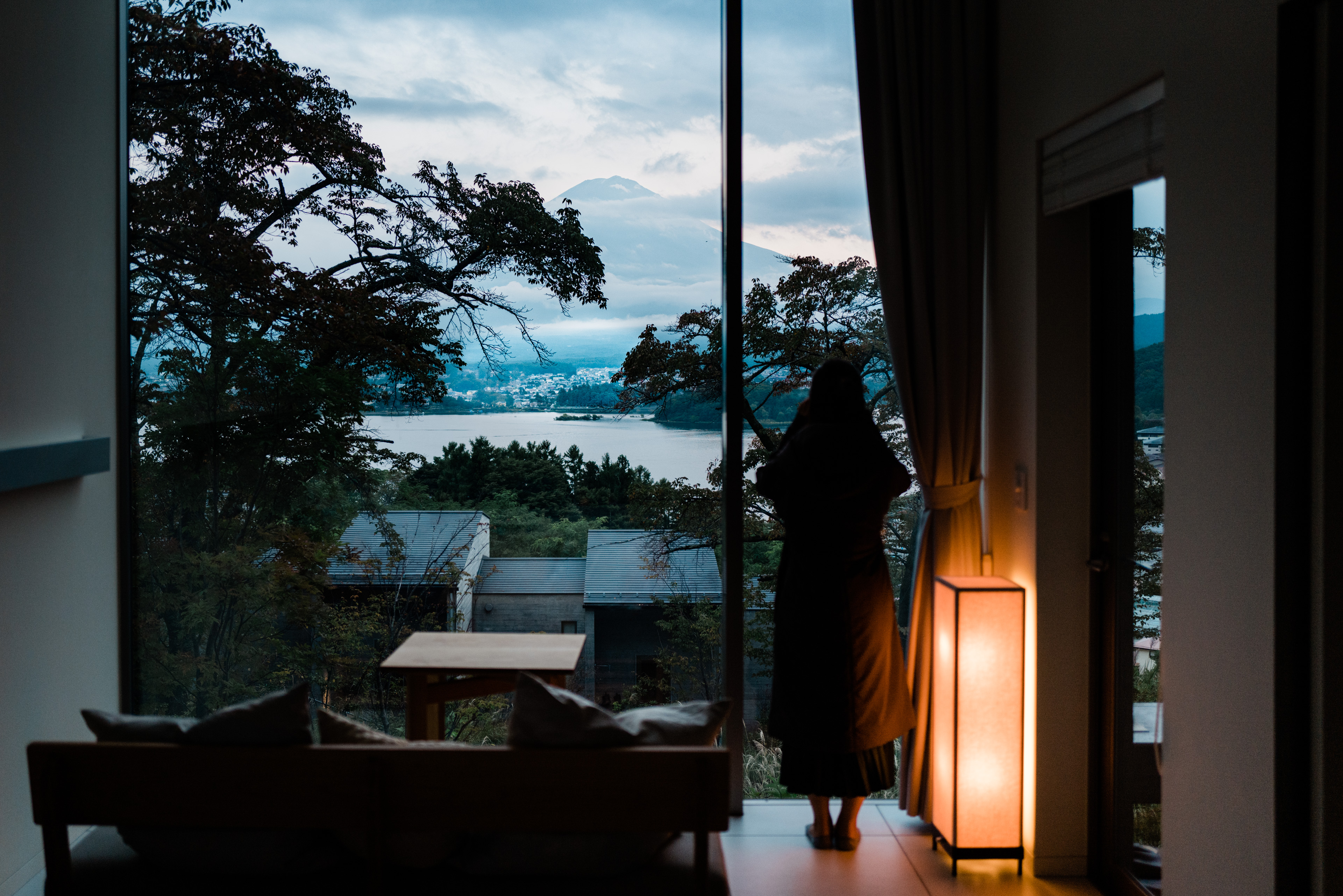 A view of Mt. Fuji from our cabin at Hoshinoya Fuji.