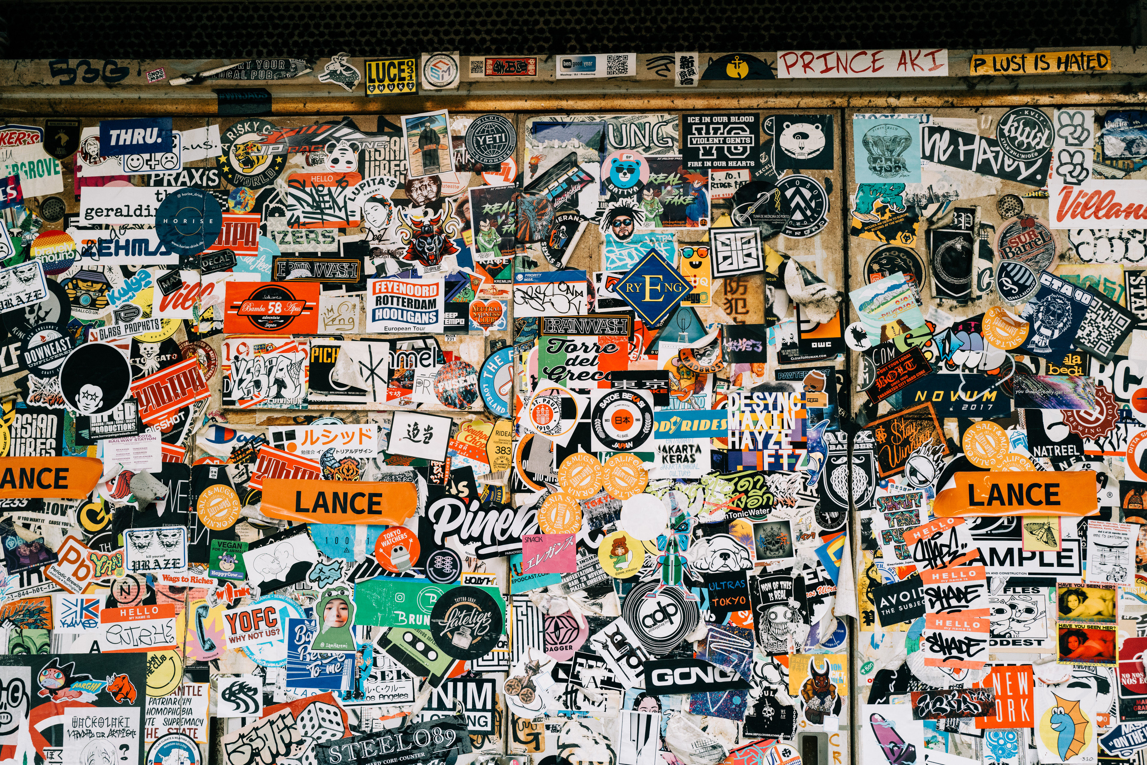 A wall of stickers at Golden Gai in Shinjuku.