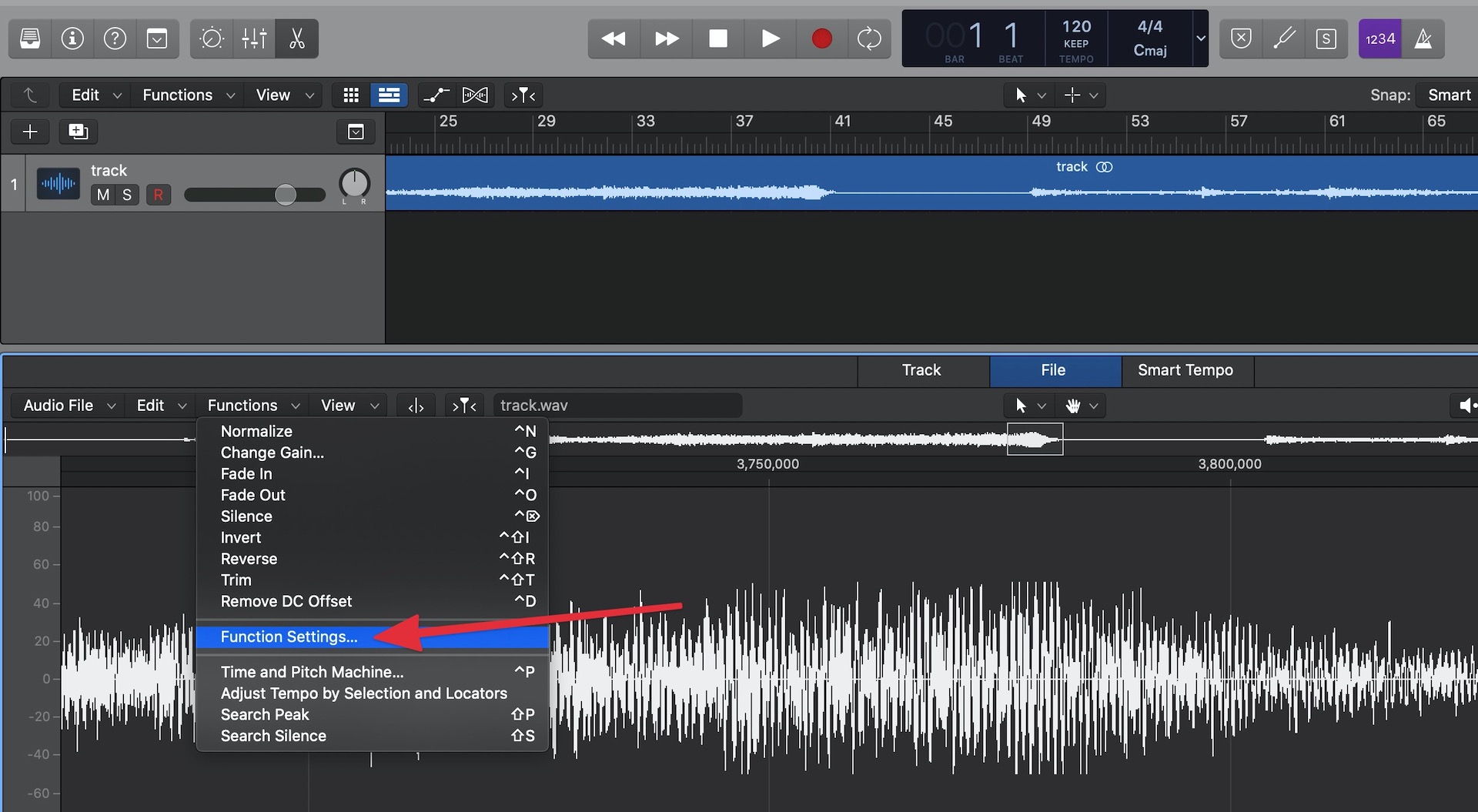 Function settings in Logic Pro X