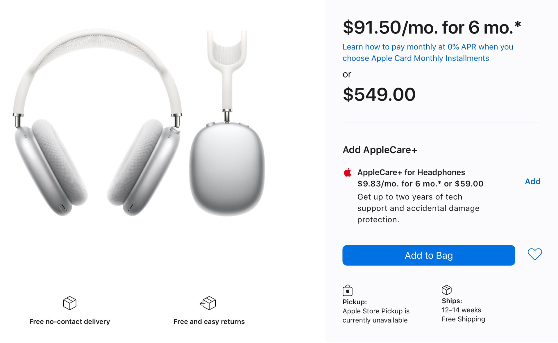 AirPods Max won't be delivered until March 2021 in the USA.
